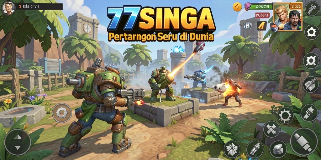Screenshot utama gameplay Tower Defense 77SINGA dengan tampilan menegangkan.