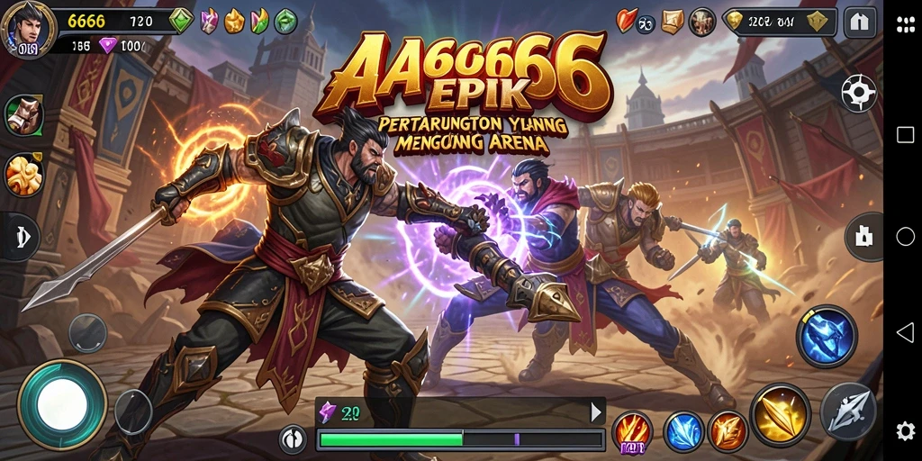 Tampilan utama gameplay AA666 dengan pertarungan seru antar karakter.