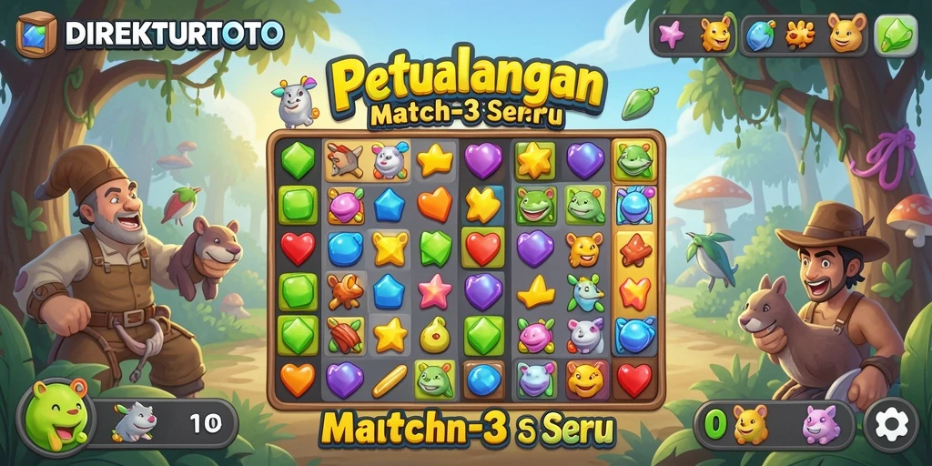 Tampilan gameplay menantang dari DIREKTURTOTO dalam Match-3.