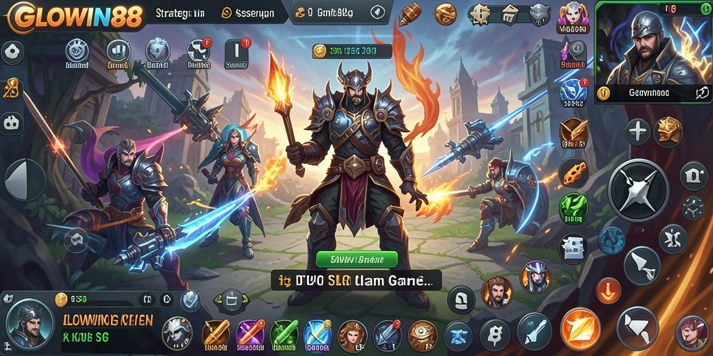 Tampilan gameplay menunjukkan pertempuran strategis di GLOWIN88.