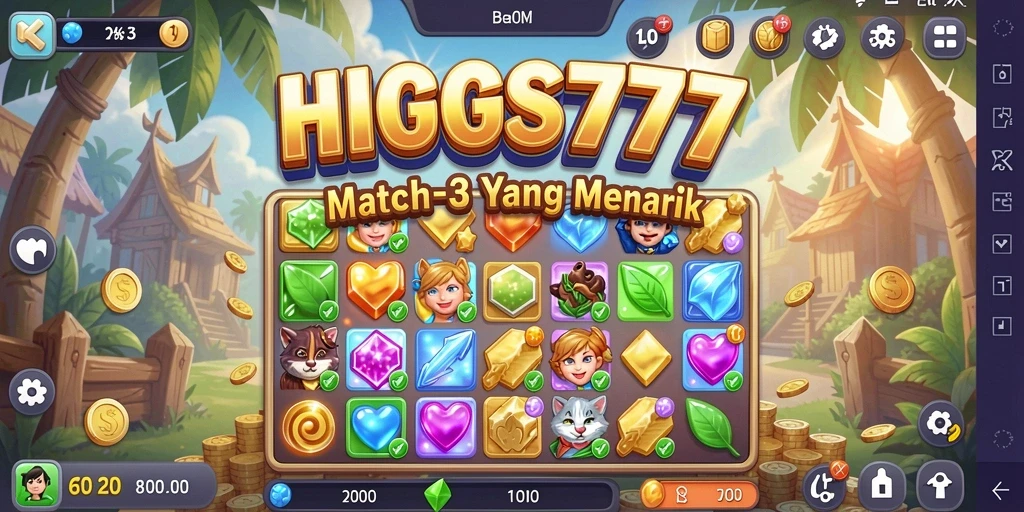 Tampilan gameplay HIGGS777 yang penuh warna dan seru dalam genre Match-3.