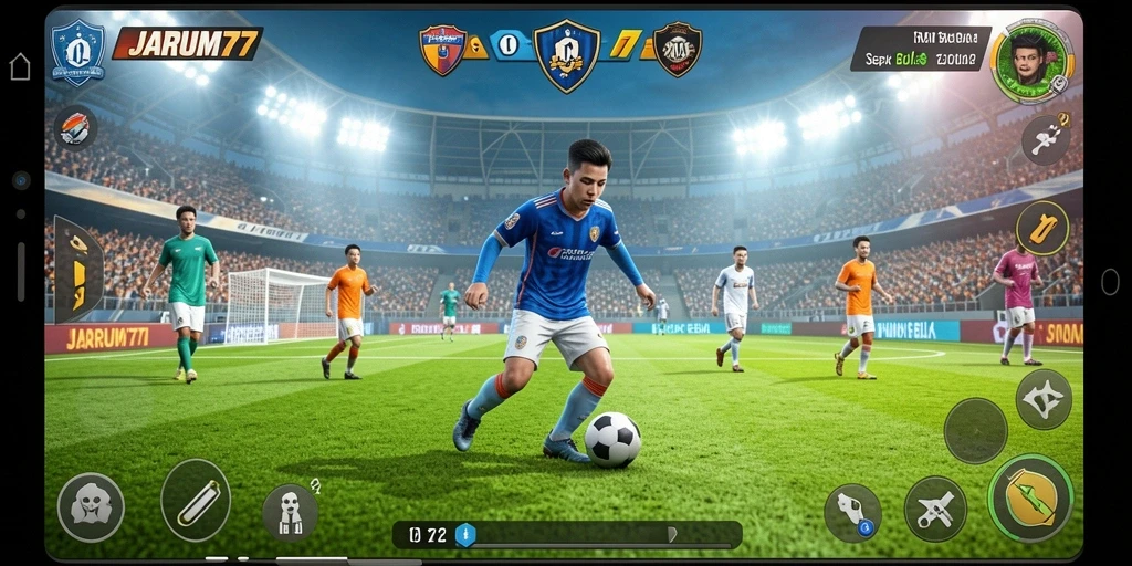 Tampilan seru gameplay sepak bola di JARUM77.