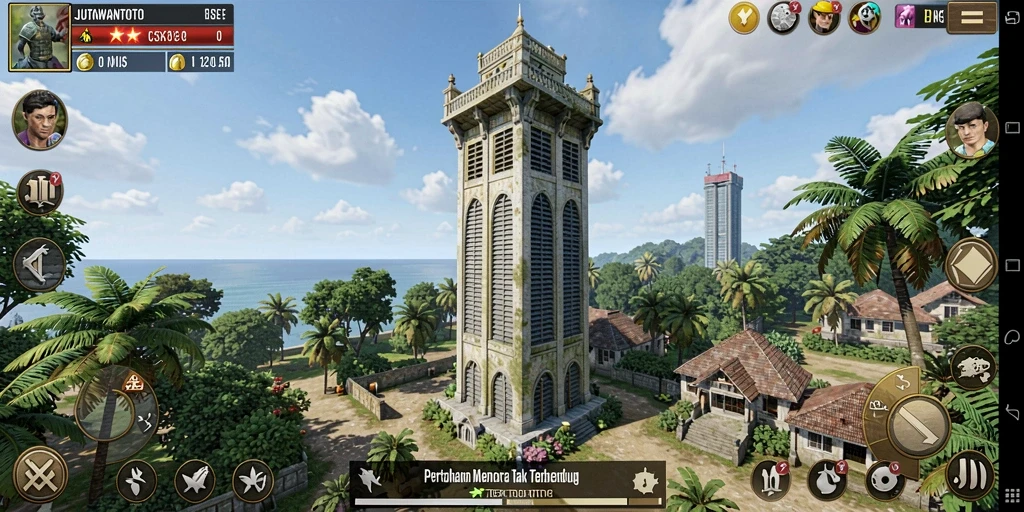 Tampilan gameplay JUTAWANTOTO yang mendebarkan dalam pertahanan menara.