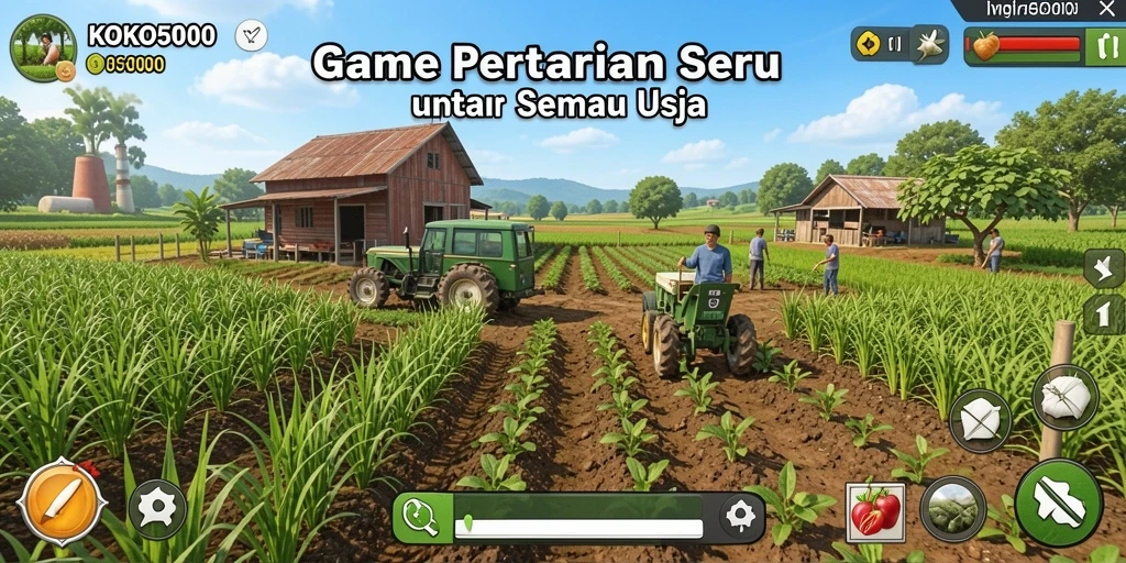 Tampilan gameplay KOKO5000 yang memukau dengan aktivitas bertani.