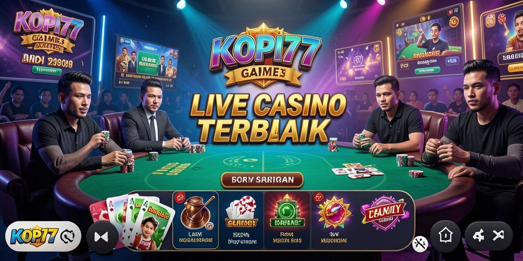 Screenshot gameplay KOPI77 yang menunjukkan dealer dan permainan langsung.