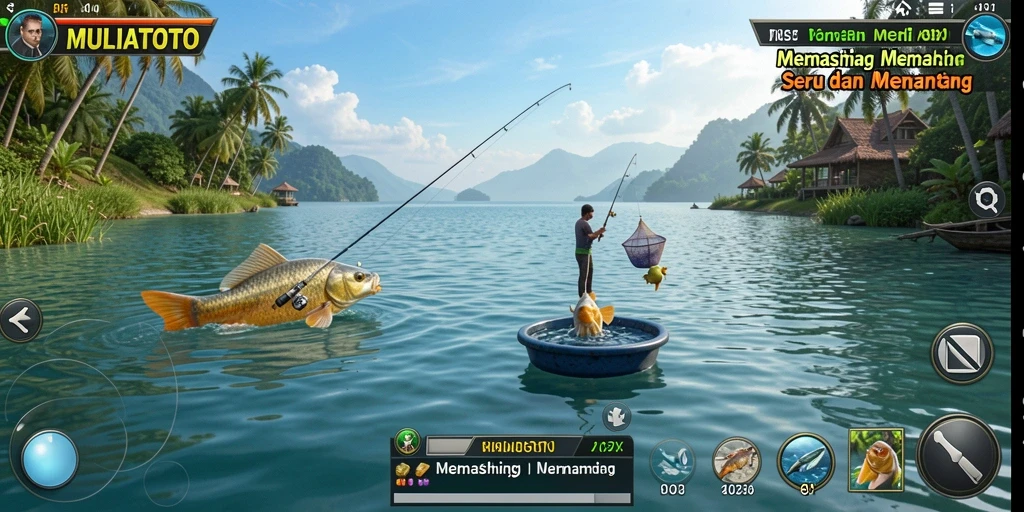 Tampilan gameplay seru dari MULIATOTO saat memancing ikan.