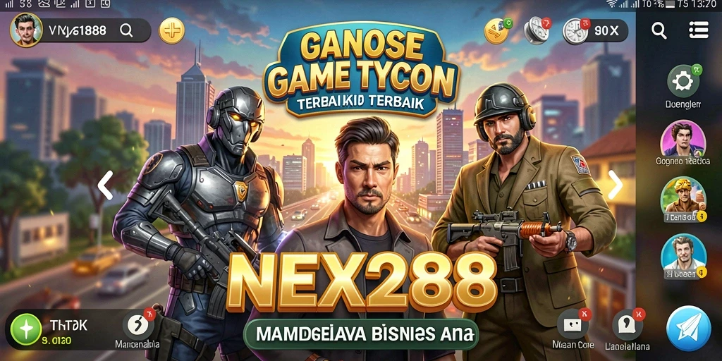 Screenshot utama NEX288 menampilkan antarmuka permainan Tycoon yang menarik.