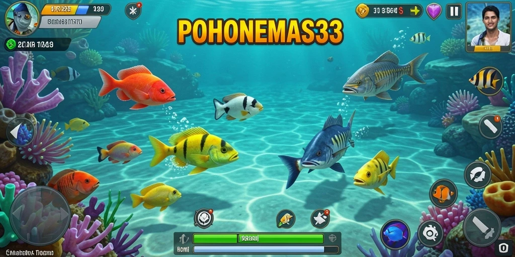 Tampilan gameplay seru dari POHONEMAS33 dengan aksi tembak ikan.