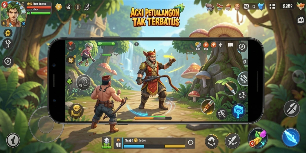 Screenshot gameplay menunjukkan aksi dan pertempuran mendebarkan.