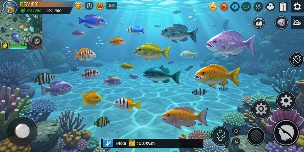 Tampilan menembak ikan dalam game RVIP1 yang seru.