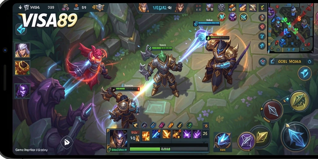 Screenshot utama VISA89 menampilkan aksi seru di arena MOBA.