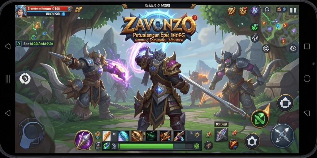 Tangkapan layar gameplay ZAVONZO menampilkan pertarungan epik antar karakter.